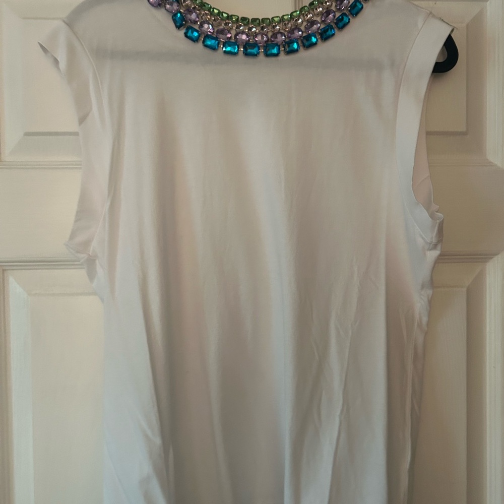 Boston Proper White Embellished Sleeveless Blouse